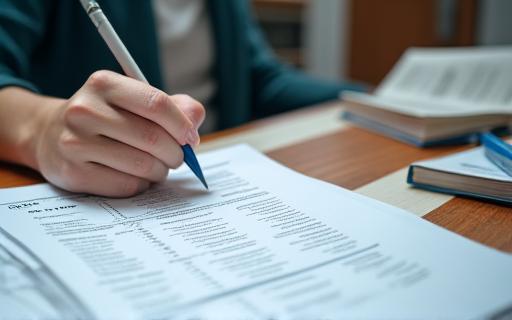 JLPTの試験問題に取り組む学生